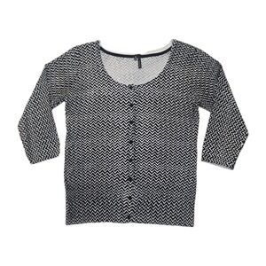 Maurices‎ Cheveron Cardigan Lightweight 3/4 Sleeve Preppy Black White Bold Art M